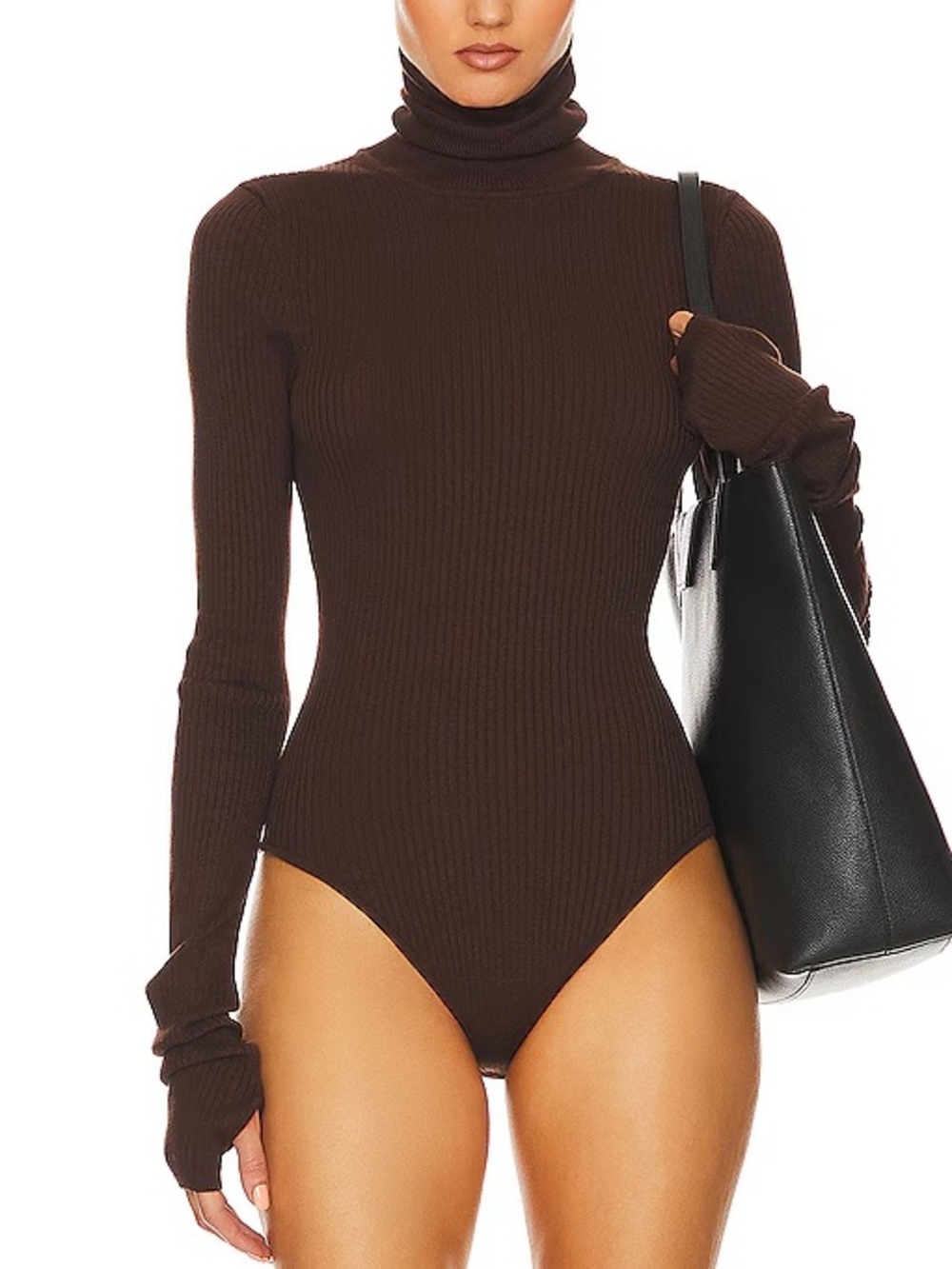 Helsa | Edita Turtleneck Bodysuit In Dark Brown